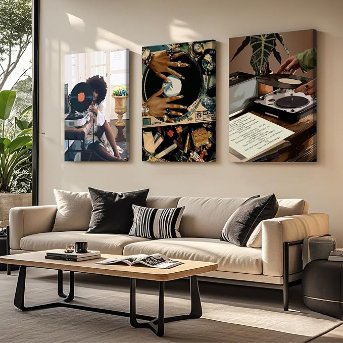 SYYANKK Black Woman Wall Art African American Women Canvas Wall Decor Black Girl Poster Fashion Female Wall Art Feminine Abstract Pictures Boho Prints for Bedroom Bathroom 12x16x3 Inch Ready to Hang