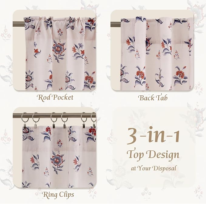 StangH Floral Curtains for Nursery Girl's Room,Classic Vintage French Country Print Pattern Thick Linen Privacy Drapes for Dining Room,W52xL84, Burgundy Red,2 Panels