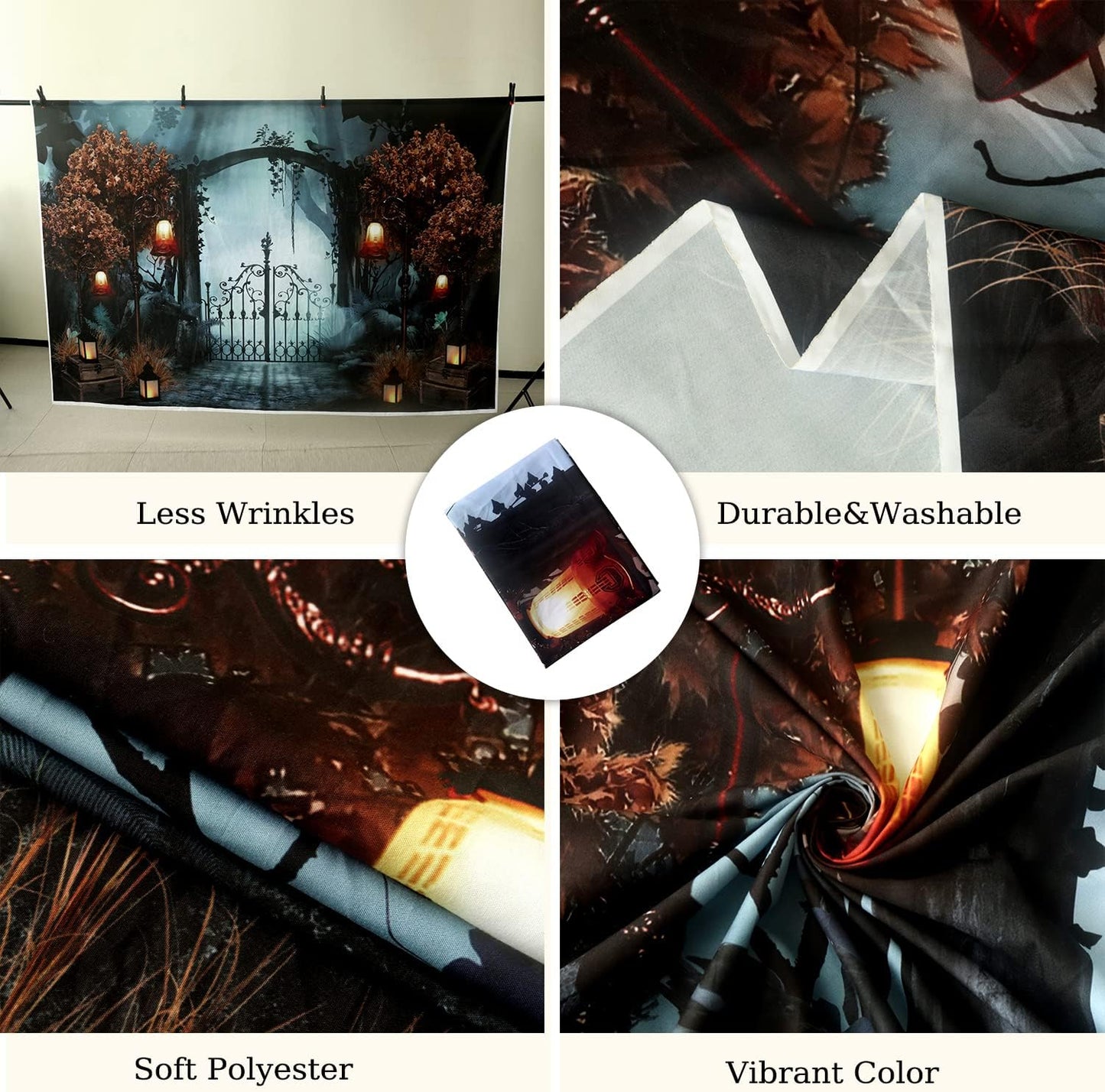 Durable Fabric Halloween Backdrop 8x6ft Horror Cemetery Iron Gate Scary Halloween Photo Background for Photography Halloween Party Decorations Wall Decor Photo Studio Decoration Supplies