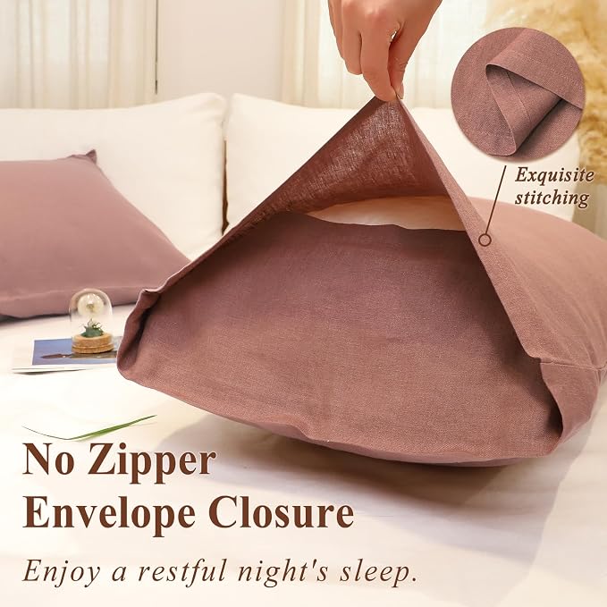 Linen Pillow Cases Standard Size Set of 2,100% French Linen Envelope Pillowcase Soft Breathable Pillow Cover Mothers Day Home Decor Gift for Women(Walnut Brown,20x40)