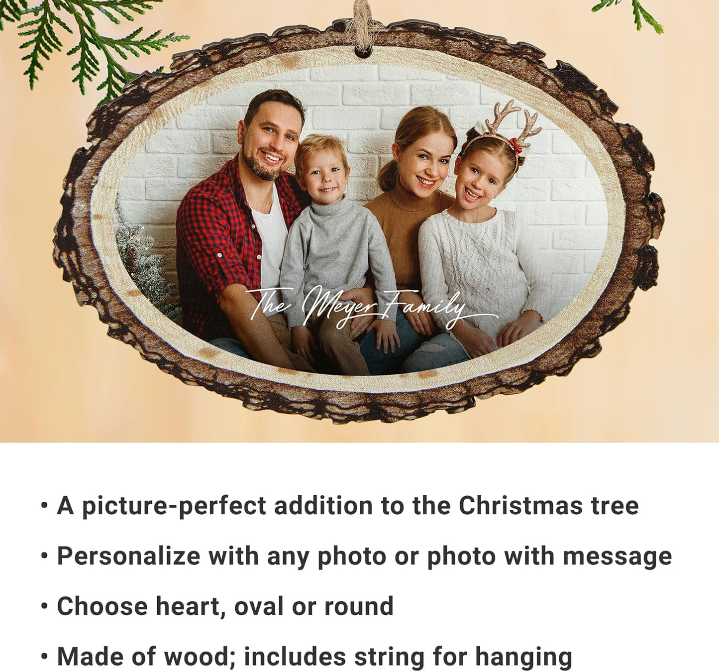 Let’s Make Memories Personalized Christmas Ornament - Photo - Rustic Wood - Round - with Message - 2025 Christmas Ornament