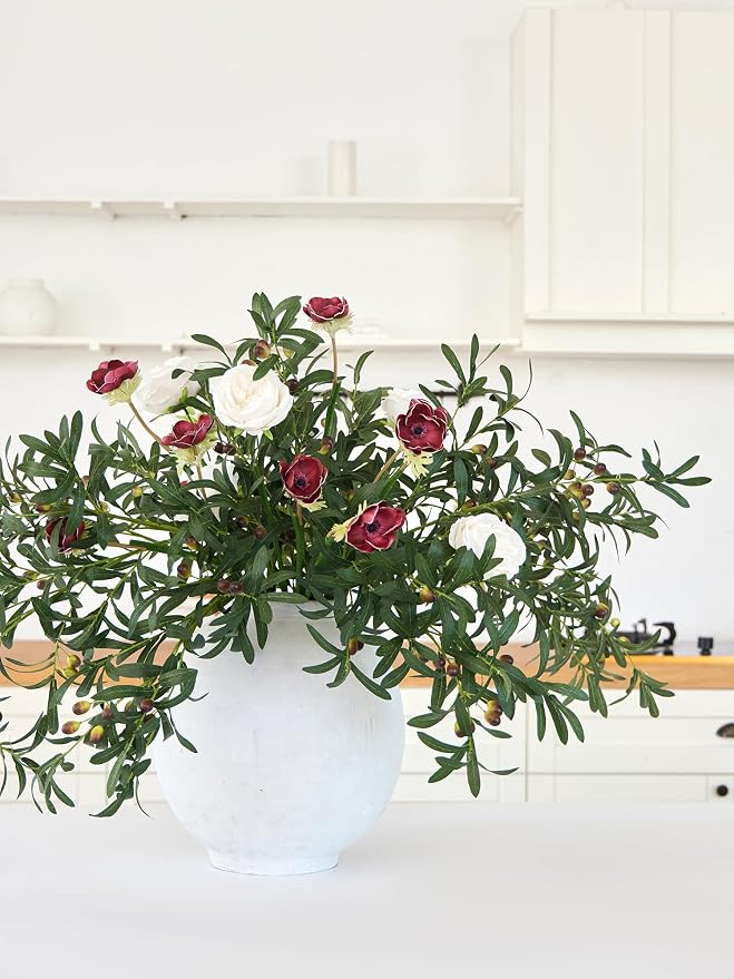 MISSPIN Artificial Flowers with Greenery Stems Faux Plants Indoor Branches for Tall Vase Ultra-Realistic, 12 Pcs Wedding Centerpieces, Home Decor & DIY Bouquets