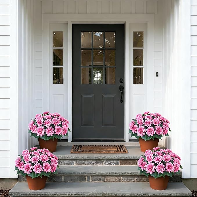 VIERENA 8 Bundles Artificial Dahlia Flowers for Outdoors Spring Summer Decor, No Fade Silk Flower Faux Dahlias Plant Arrangement for Home Garden Balcony Farmhouse（Pink）