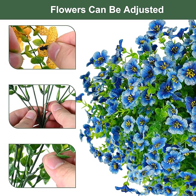 trytuny Artificial Flowers for Outdoor, UV Resistant Fake Silk Flowers, Realistic Faux Plants for Outside Indoor Porch Patio Window Box Planter Home Decor (20, Blue)