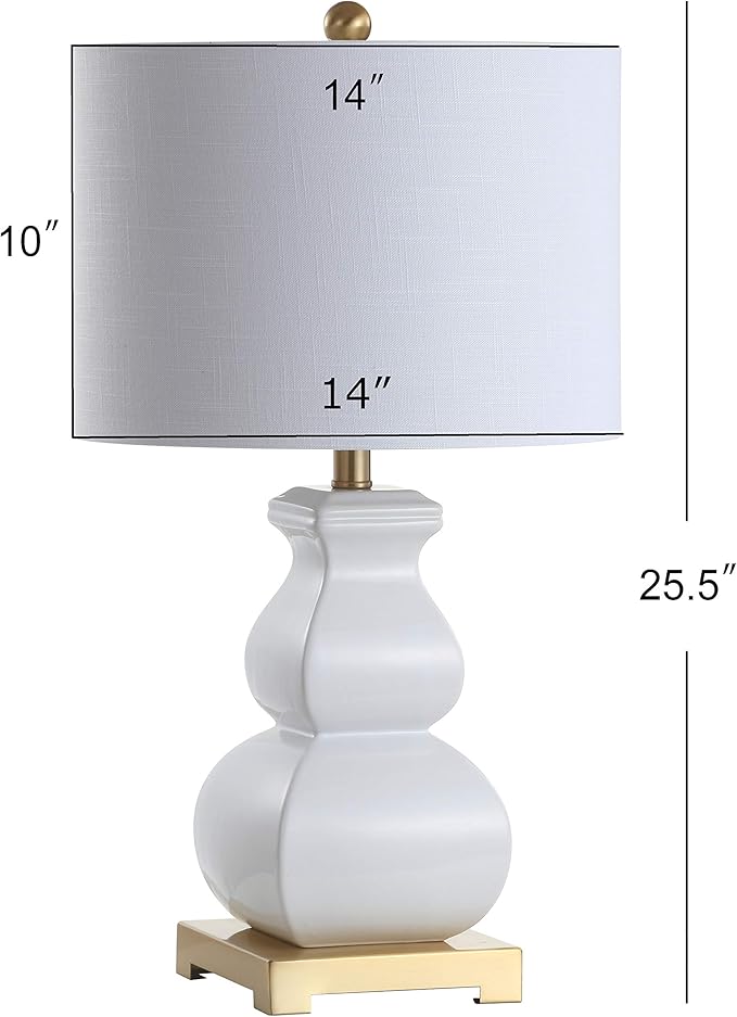 JONATHAN Y 25.5" White/Gold Ceramic Table Lamp for Living Room Bedroom, White Linen Shade, Modern Footed Vase Bedside Lamp, LED Bulb Included, UL Listed (JYL3049B)