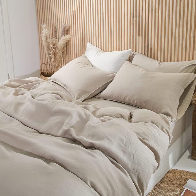 Linen World Natural Linen Pillowcase Set of 2 - Stone Washed Moisture-Absorbing Queen Size (20''x30''),Khaki