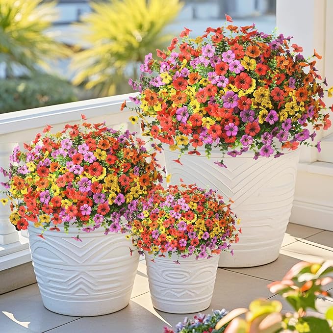 ZFProcess Artificial Flowers Faux Plants Outdoor Fake Flowers Spring Decor,12 Bundles Realistic Plastic Plant Colorful Daisy UV Resistant for Porch Patio Home Yard Garden Window Box Pot Planters