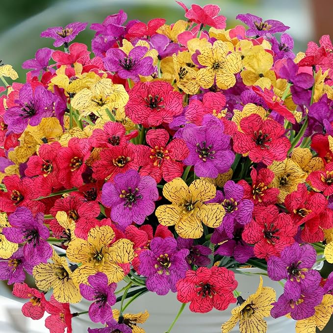Geegoods Artificial Mums Flowers for Outdoors, 12 Bundles UV Resistant Fake Plastic Colorful Mix Flowers for Patio Porch Spring Summer Decor