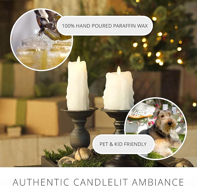 Luminara Heavy Wax Drip Flameless LED Candle, White 3.4" x 4.5", Timer Function, Real Wax Pillar, Battery Operated Unscented Safe, Long-Lasting