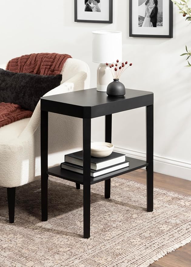 Kate and Laurel Talcott Modern Rectangle Wood Side Table; 22 x 14 x 26; Black; Transitional Decorative Two-Tier End Table for Use as a Bedroom Nightstand or Living Room Accent