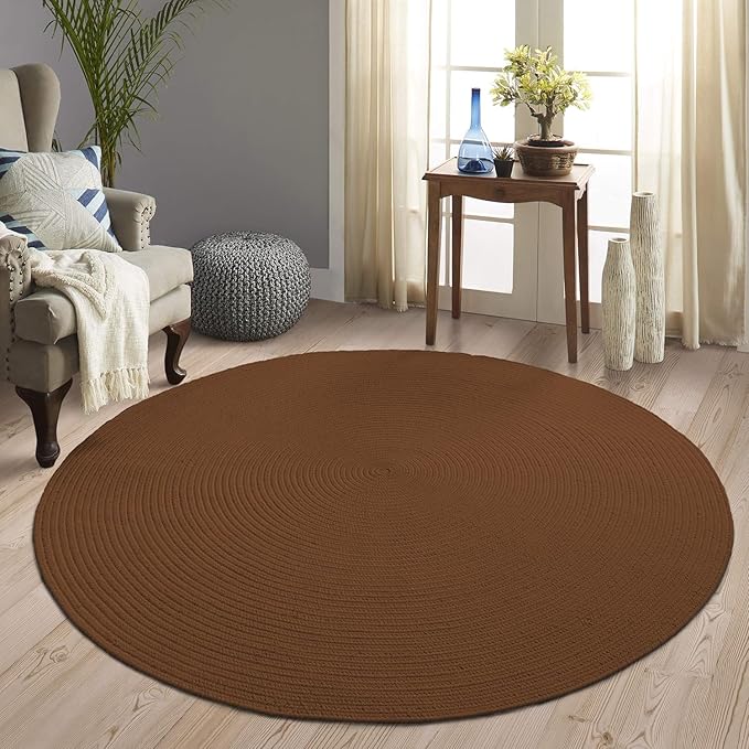 Superior Indoor/Outdoor Area Rug, Reversible Braided Floor Decor for Living Room, Kitchen, Patio, Front Porch, Modern Boho Farmhouse Rugs, Hardwood, Bedroom Accessories, 4' Round, Cocoa