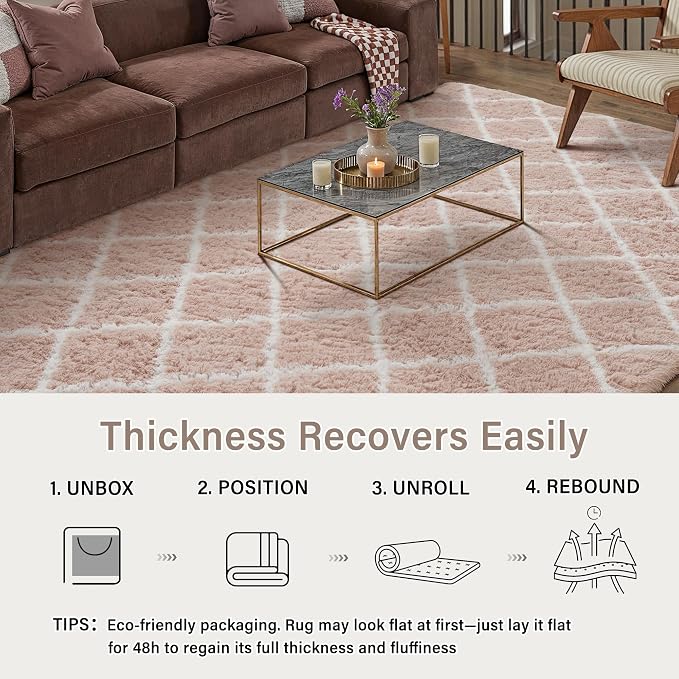 PureCozy 5x8 Checkered Rug for Bedroom Pink and White Modern Soft Area Rug Fluffy Non-Slip Carpet for Living Room Playroom Home Aesthetic Decor