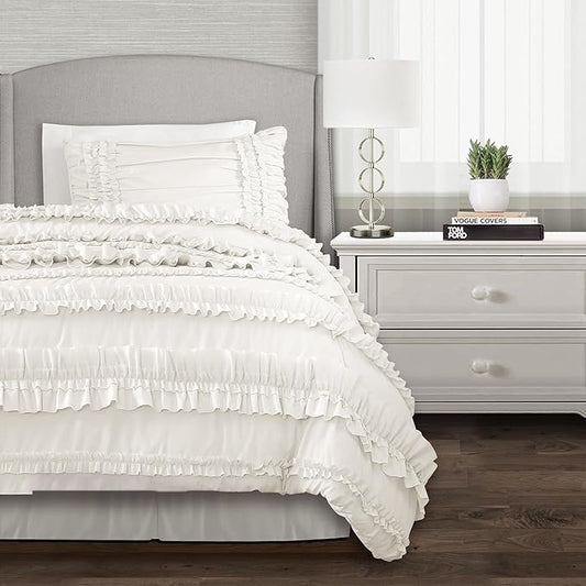 Lush Decor Belle Comforter Twin XL Size 3 Piece Set White - Twin Dorm Bedding Set - White Comforter - Coquette Dorm Decor - College Essentials