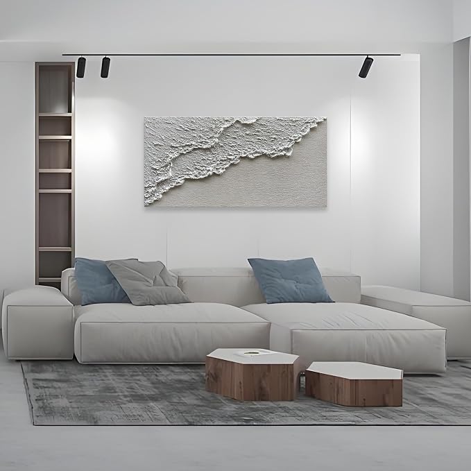 Hand Painted White Art Oil Painting Waves Abstract Canvas Painter House Wall Art Deco 24x48 inches