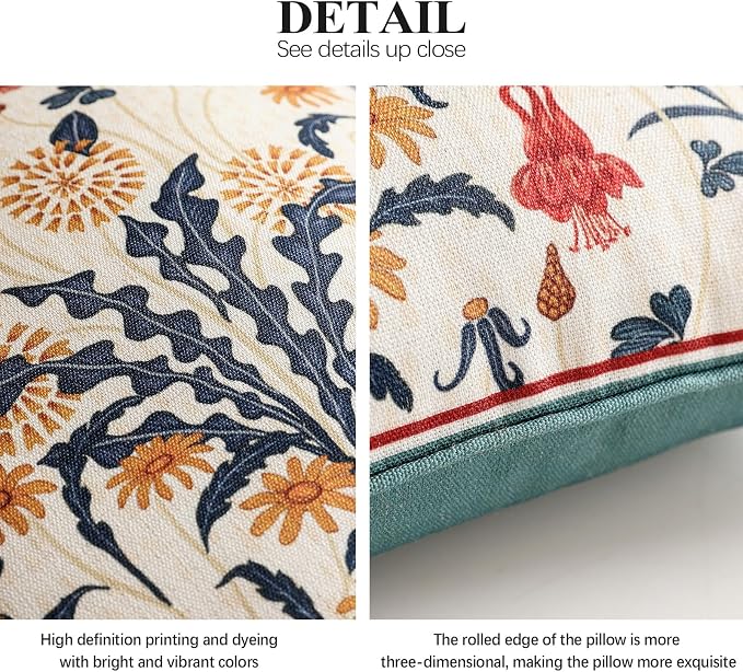 bilin gaier Designer Vintage Linen Throw Pillow Cover,28"x12"-Tijuana | Rectangular Pillow Cover,Concealed Zipper,Floral Pattern,Sofas,Bedroom,Living Room,Lounge Chairs,All Season Home Decor