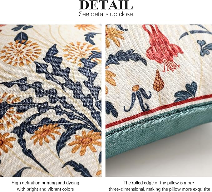 bilin gaier Designer Linen Throw Pillow Covers,20"x12" Set of 2-Tijuana | Vintage Elegant Rectangular Pillow Cover,Concealed Zipper,Floral Pattern,Sofas,Bedroom,Living Room,Lounge Chairs