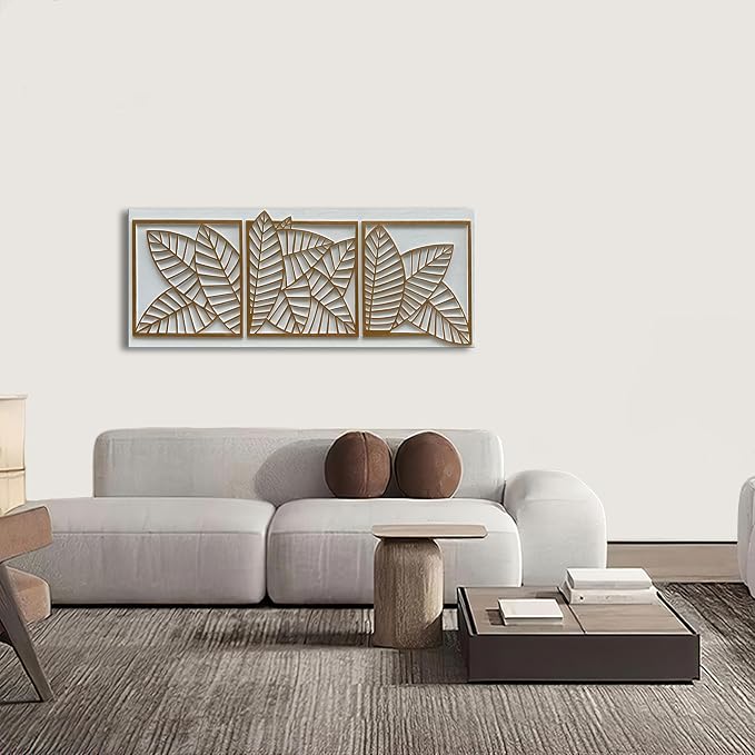 NANKAI Art Hand-Painted White and Yellow Textured Wall Decoration Painting. Large Oil Painting with Three-Dimensional Leaf Texture Suitable for Home Wall Decoration. 24x60 inches