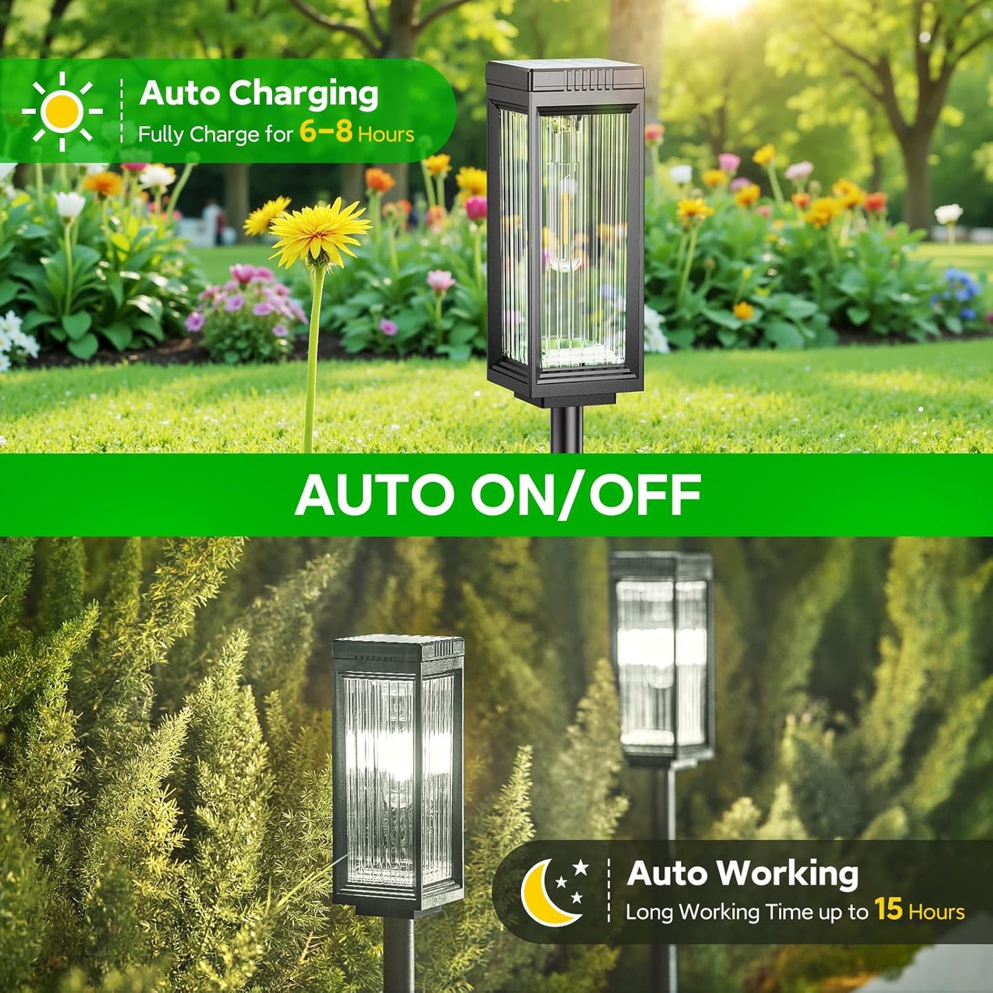 Solar Pathway Lights Outdoor, 2 Pack Upgraded Solar Lights Outdoor Waterproof, Bright Up to 15 Hrs Auto On/Off Garden Light for Yard Patio Lawn Path Walkway Driveway Outside Decor(Cool White)