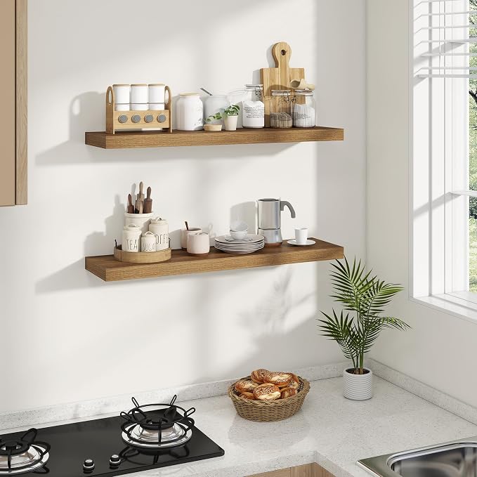 Dreamland 36 Inches Floating Shelves for Wall, 8" Deep Long Floating Shelves Set of 2, Large Display & Storage Shelf, Wall Shelf for Bathroom Bedroom Living Room Kitchen Office, Walnut