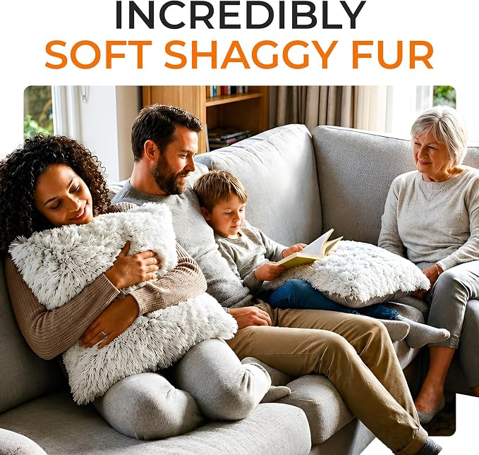 Cheer Collection Throw Pillows for Couch and Bed, Soft Shaggy Throw Pillows with Inserts Included, Cozy Long Hair Faux Fur Pillows - Set of 2-18" x 18" - Gray