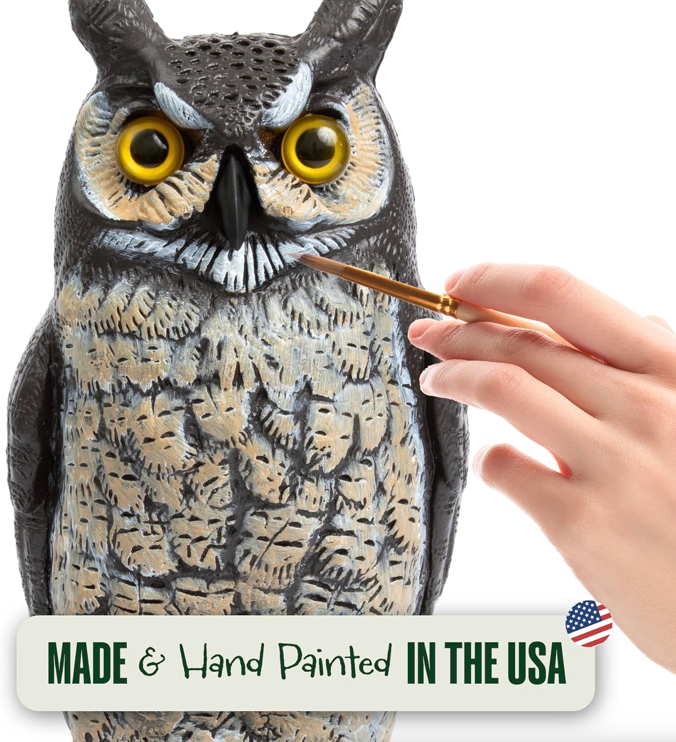 Dalen Large Fake Owl Decoy to Scare Birds Away - Garden Scarecrow Provides Natural Pest Control - 16" Tall - Great Horned Owl