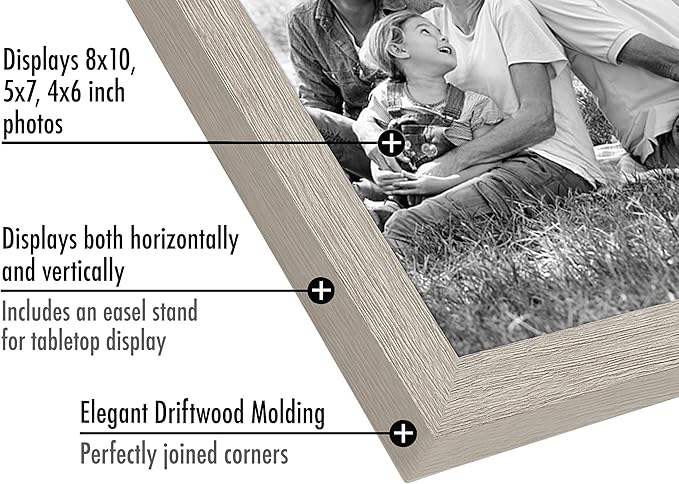 Americanflat Set of 10 Picture Frames with Shatter-Resistant Glass - Gallery Wall Frame Set with Two 8x10, Four 5x7 and Four 4x6 Frames - Signature Collection - Driftwood