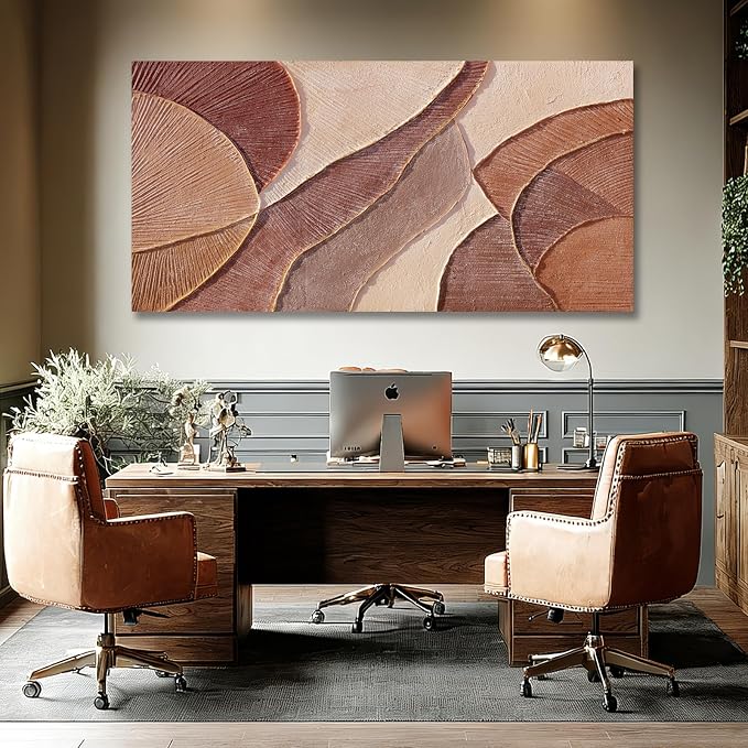 Dolidoteart Brown Beige Canvas Wall Art, Oversized Hand Painted Abstract Oil Painting for Living Room, Large Textured Horizontal Wall Decor for Bedroom Office, 29x58 Inch