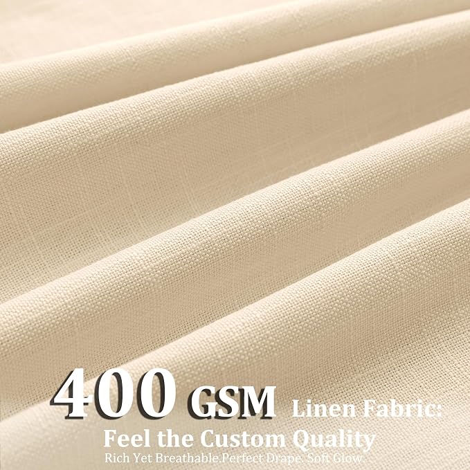 Pinch Pleated Linen Curtains 84 Inch, 2 Panels Premium 400GSM Memory Trained Semi Sheer Light Filtering Window Drapes for Living Room Bedroom Dining, Back Tab & Adjustable Hooks Rings, Light Oatmeal