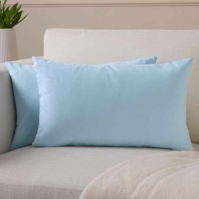 Encasa XO Throw Pillow Covers 12x20 in Set of 2 Ice Blue | No Inserts | Cotton Pillow Covers for Living Room, Bed, Sofa, Couch | Decorative Cushion Covers with Improved Zipper