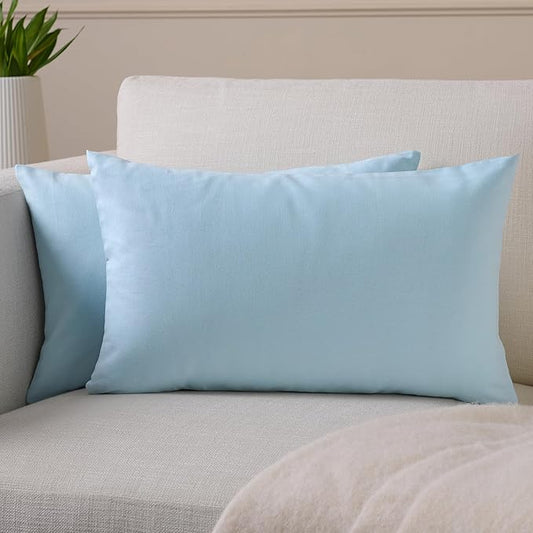 Encasa XO Throw Pillow Covers 12x20 in Set of 2 Ice Blue | No Inserts | Cotton Pillow Covers for Living Room, Bed, Sofa, Couch | Decorative Cushion Covers with Improved Zipper