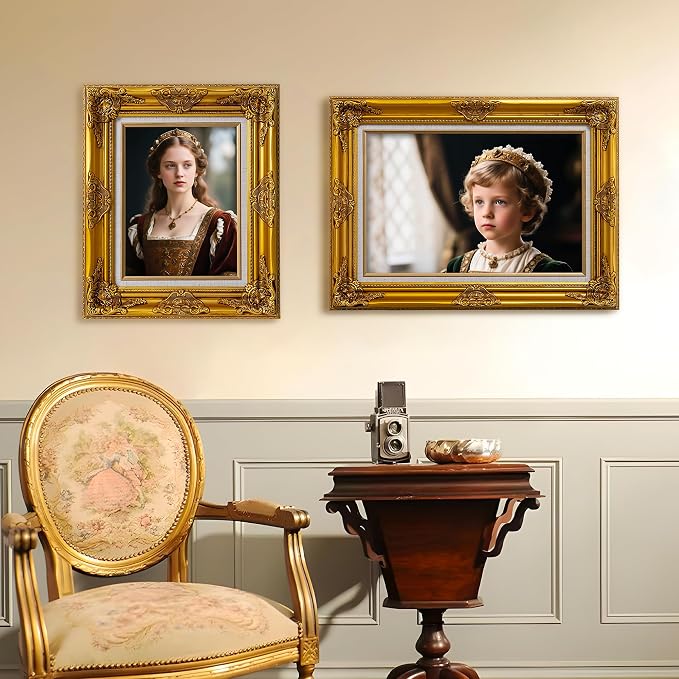 Classic 12x16 inch Picture Frames: Ornate Gold 16x12 Poster Frames for Canvas Photo Painting, Artwork, Wooden Antique Gallery Wall 12 x 16 Frames without Acrylic Glass and Backing