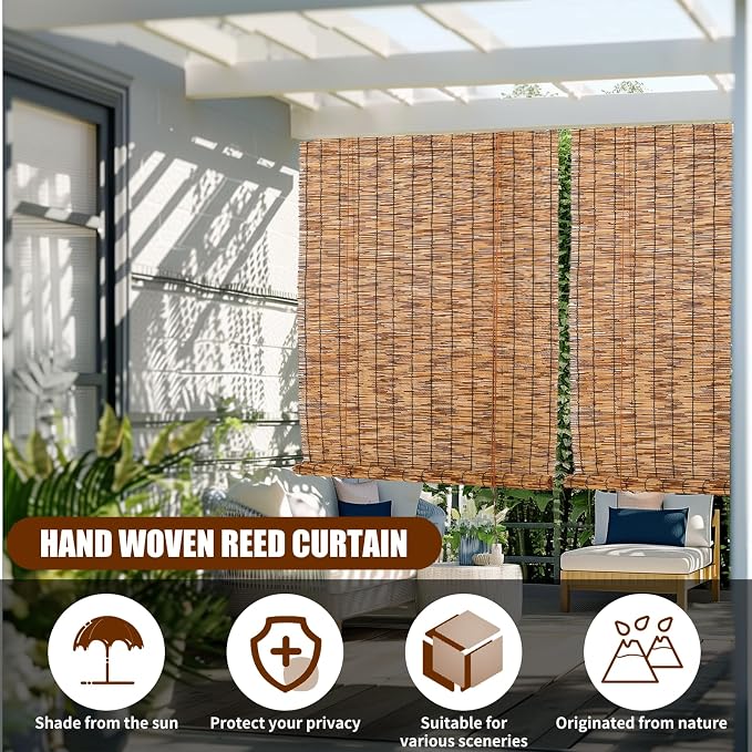 Reed Roller Blinds Shades, Vertical Lifting and Breathable Waterproof Design, Sun Shade and Ventilation, Easy Installation,48" Wx72 H
