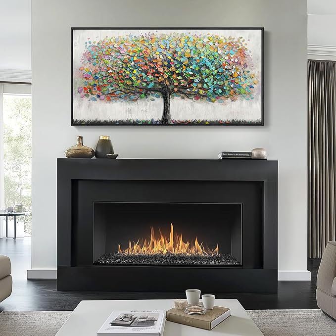Large Framed Tree of Life Colorful Wall Art, Modern Canvas Prints Paintings Artwork for Walls, Bright Big Tree Pictures for Living Room Fireplace Dining Room Bedroom Office Wall Decor 30x60 Inch