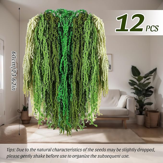 Suncalla 12 Pcs Multi Green Spring Natural Dried Amaranthus Hanging Flowers Amaranthus Artificial Flowers for Wedding Arch Bouquet Floral Garland Wall Home Decoration (23 Inch)