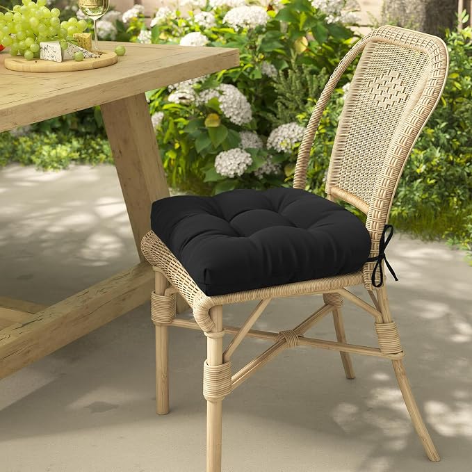 idee-home Outdoor Chair Cushions Set of 4, Patio Seat Cushions | Tufted Thick 19 x 19 x 5 Inch Cushions for Outdoor Furniture Waterproof with Ties, Dining Pads Dark Cerulean