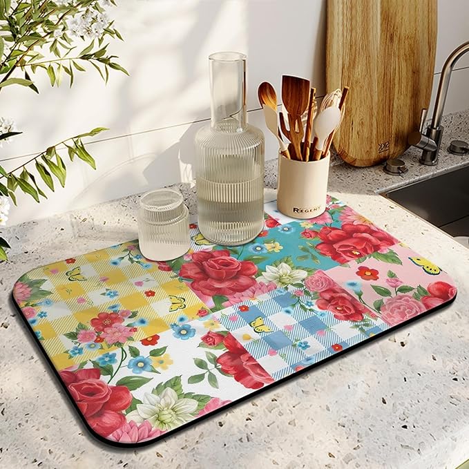 Fun Coffee Mat 19inx12in,Coffee Bar Mat for Countertops,Absorbent Hide Stain Anti-Slip Coffee Bar Accessories Fit Under Coffee Machine Mat,dish Drying Mats for Kitchen