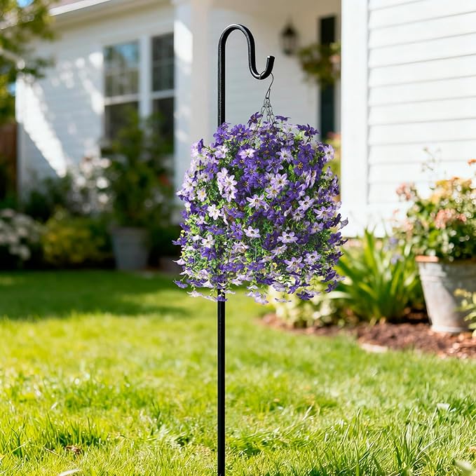 INQCMY Artificial Faux Hanging Flowers Plants Basket for Outdoor Outside Spring Summer Decoration,UV Resistant Fake Silk Daisy in Planter Resistant Look Real for Home Porch Balcony Patio Yard Decor