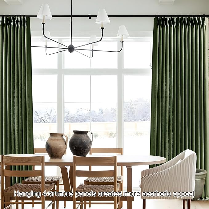 Olive Green Christmas Curtains for Living Room Pinch Pleated Linen Curtain 84 Inches Long, Light Filtering Pleat Drapes Thick Moss Loden Semi-Sheer Curtain with Hooks for Bedroom Dining Room 2 Panels
