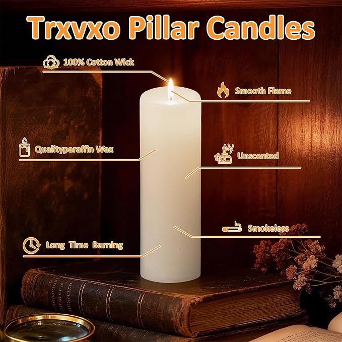 72-Pack White 2-Inch Wide Pillar Candles, Bulk Set of 3 Heights (3, 4, 6 Inch), Dripless Unscented Smokeless Hurricane Candles for Creating Warm Elegant Atmosphere at Weddings and Events.
