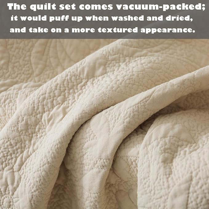 Brandream Beige Throw Quilt Cotton 47 X 60 Inch Quilted Throw Blanket for Bed Couch Daybed Decorative Scalloped Edge Throw Blankets