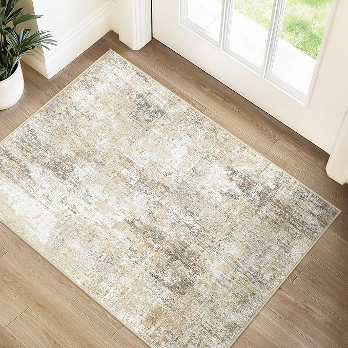 RELEANY Washable Area Rugs 2'x3' Non-Slip Modern Abstract Soft for Living Room Entryway Bedroom Nursery, Print Pattern, Neutral Brown Gray