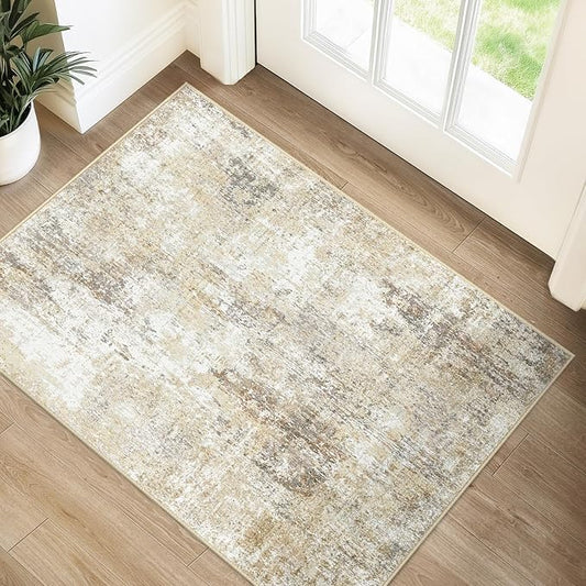 RELEANY Washable Area Rugs 2'x3' Non-Slip Modern Abstract Soft for Living Room Entryway Bedroom Nursery, Print Pattern, Neutral Brown Gray