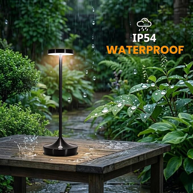 Cordless Table Lamp Rechargeable - 6000mAh LED Battery Operated Table Light - Portable Touch Dimmable Outdoor Waterproof Table Lamps for Patio Restaurant Dining (Black)