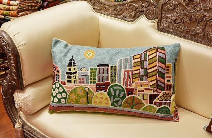 Boston Pillow Cover | Karla Gerard Kennedy Greenway | Boston City Pillowcase | Kids Room Pillow | Boston Lover Gift | Boston Housewarming Gift | Hand Embroidered Wool Size - 14x24