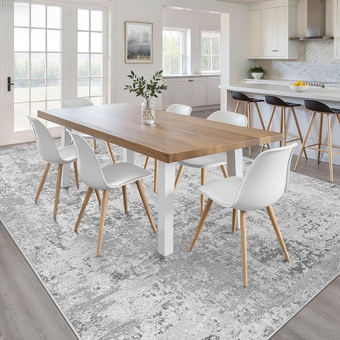 10x13 Area Rug Living Room: Washable Large Neutral Rug Abstract Soft Modern Stain Resistant Indoor Floor Non-Slip Carpet for Bedroom Nursery Kids Office Playroom Dining Room Under Table- Light Gray