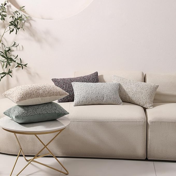 Striped Throw Pillow Covers 12x20 Set of 2 Colorful Purple Textured Boucle Chic Morden Boho Accent Farmhouse Rectangular Lumbar Decorative Couch Pillow Covers for Home Decor Bed Sofa Living Room