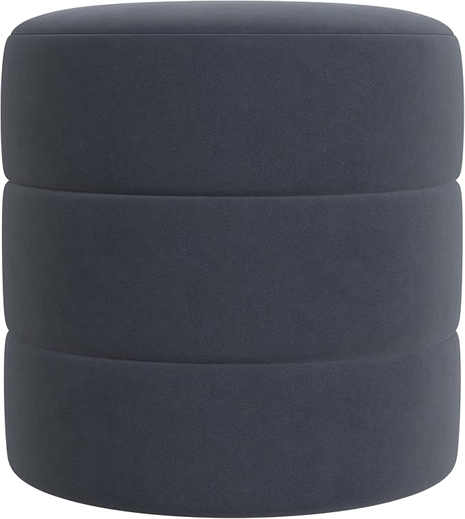 HomePop Upholstered Round Ottoman (No Lid, Seat Only) | HomePop Home Décor | Round Pouf Foot Rest – Steel Blue Velvet