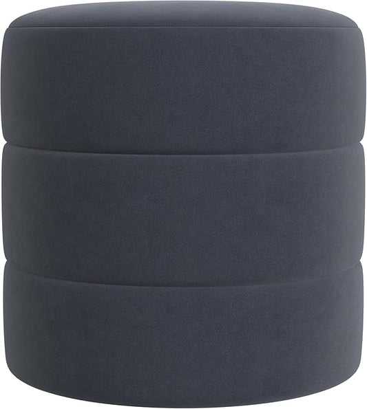 HomePop Upholstered Round Ottoman (No Lid, Seat Only) | HomePop Home Décor | Round Pouf Foot Rest – Steel Blue Velvet