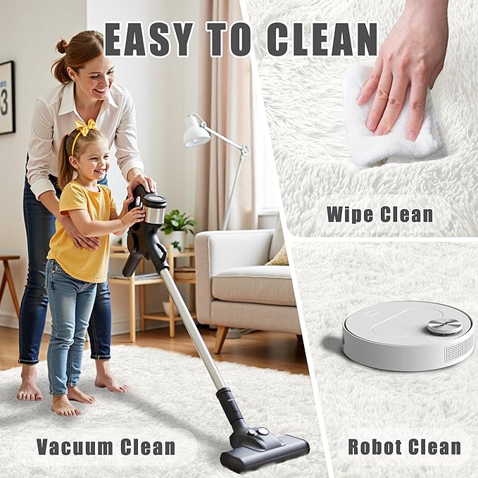 6x9 Area Rug for Living Room:Ultra Soft Fluffy Shag White Rugs,Large Fuzzy Plush Indoor Non Slip Carpet Washable Rug for Bedroom Kids Nursery Office Dorm Modern Decor(White 6'x9')