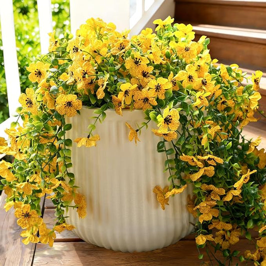 Fanfantoey 3Pcs Artificial Flowers for Outdoors, UV Resistant Fake Flowers, Realistic Artificial Hanging Flowers, Fake Plants Silk Daisy Vines for Spring Summer Outdoor Decor(Yellow)